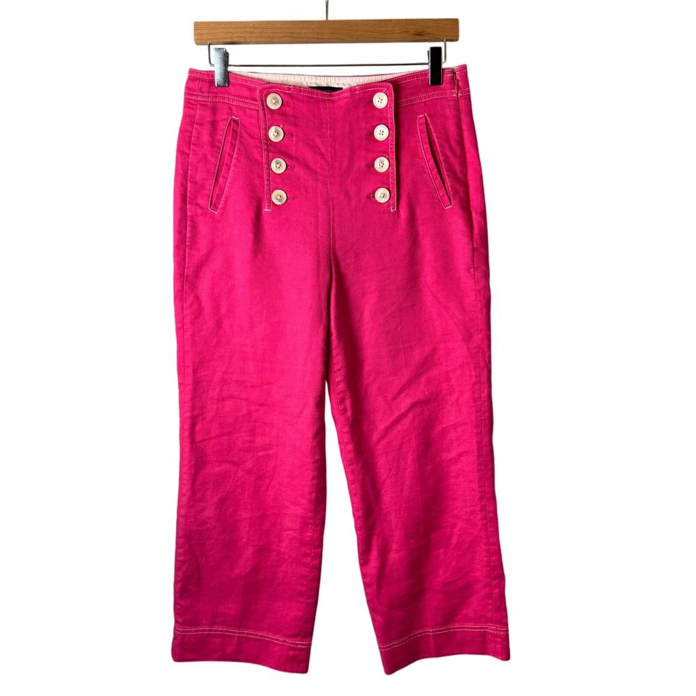 J.Crew Linen Pants Women's 6 Sailor Pink Preppy Pin-Up Ankle Retro Spring Summer